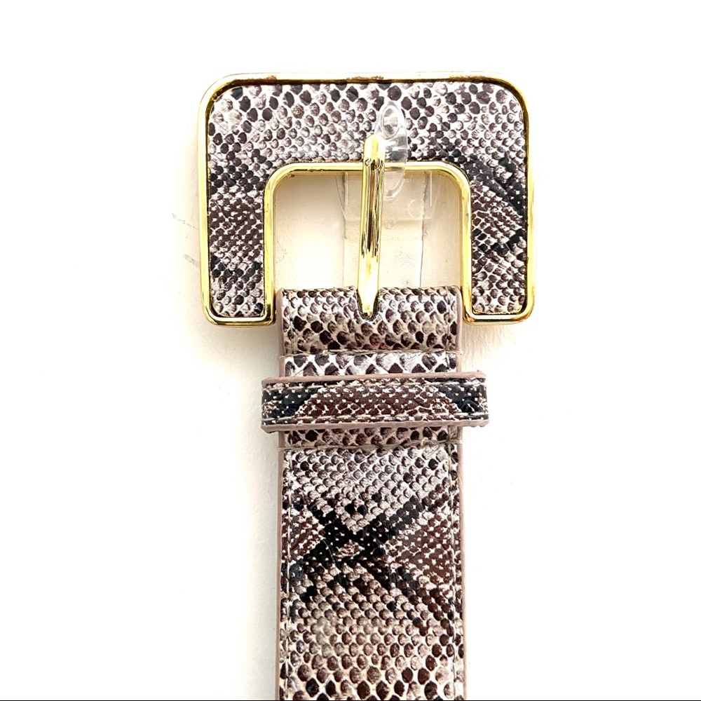 Belt Size 6 Faux Leather Snake Print Gold Trim Waist